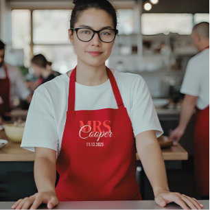Tablier Nom de couple de mariage élégant couleur ivoire ro