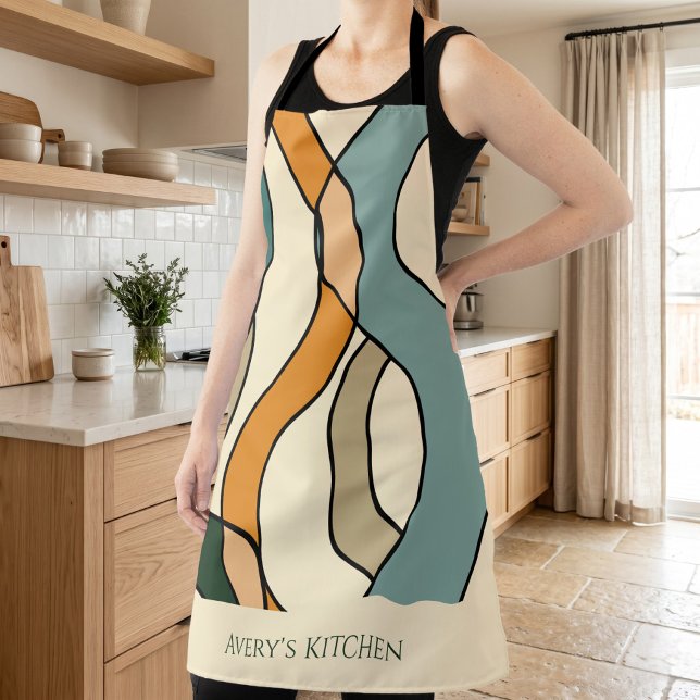 Tablier Nom de cuisine personnalisé Cadeau abstrait Boho m (Custom Kitchen Name Boho Abstract Mid Century Gift Apron)