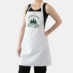 Tablier Nom de famille Cabine Forest Green Pines Blanc