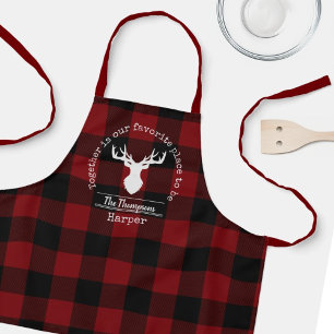 Tablier Nom de famille Cerf Plaid Buffle Rouge et Noir