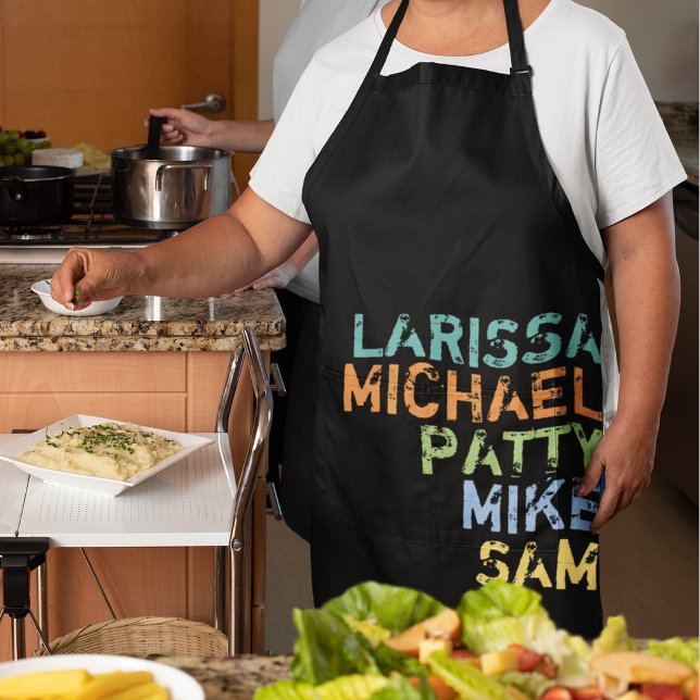 Tablier nom de famille (maman, papa et fils) noir (united family )