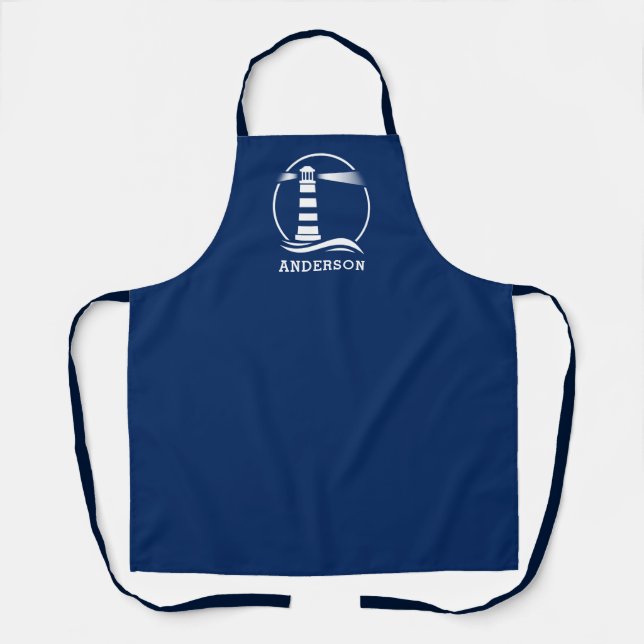 Tablier Nom de famille ou texte Phare Marine Bleu Blanc (Recto)
