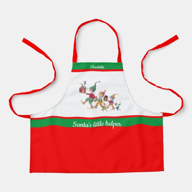 Tablier Nom de l'enfant Père Noël Helper Baking avec maman (Recto)
