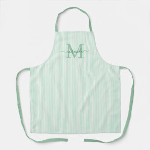 Tablier Nom de monogramme élégant avec rayure verte