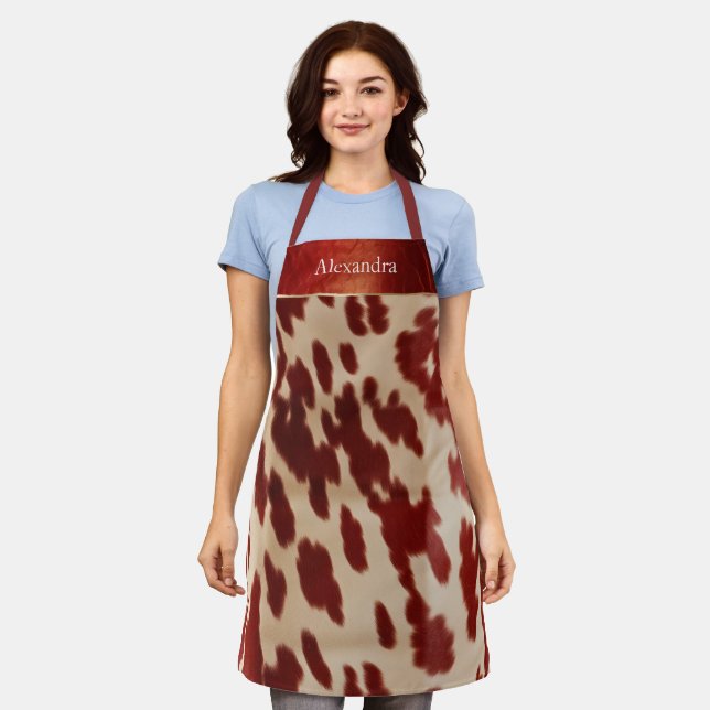 Tablier Nom de Noël de la vache rouge crème (Porté)