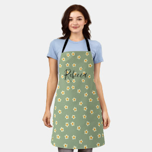Tablier Nom de script personnalisé Mignon Daisy Floral Ver