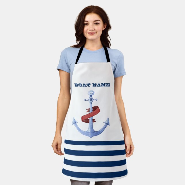 Tablier Nom du bateau nautique, Ancre Bleue Marine Bleu ra (Porté)