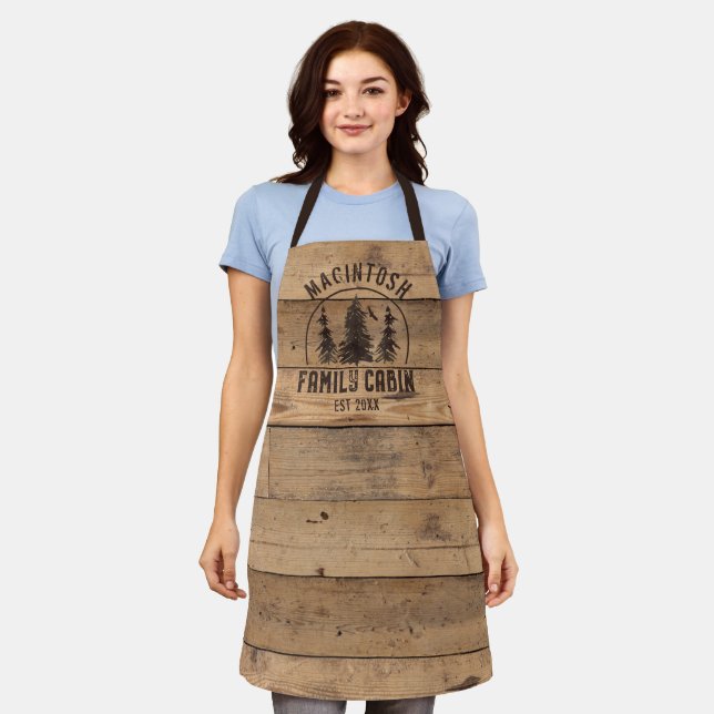 Tablier Nom du Cabine de famille Rustic Wood Personnalisé (Porté)