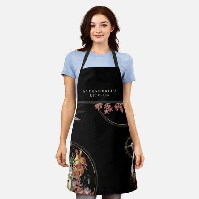 Tablier Nom du chef + Cuisine | Floral de Lys Artistique N (Porté)