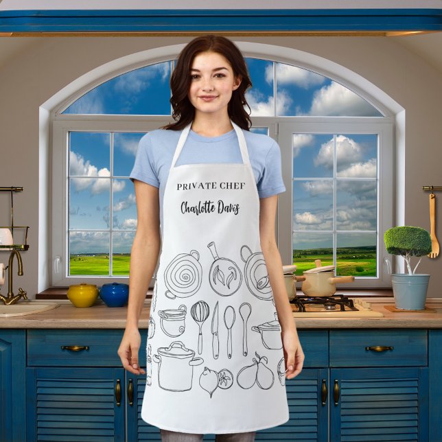 Tablier Nom du chef privé ustensiles de cuisine script (Créateur téléchargé)