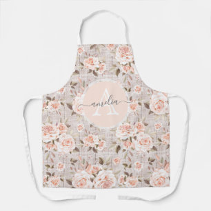 Tablier Nom du monogramme Bois rustique et Roses Vintages