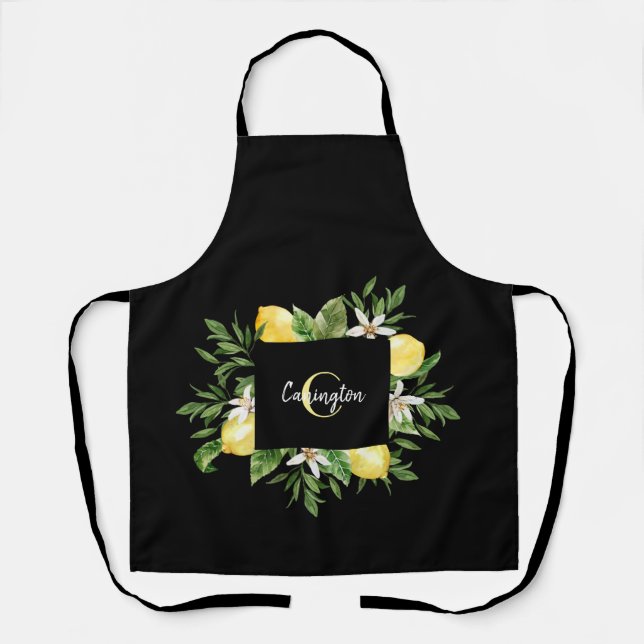 Tablier Nom du monogramme de citron noir et jaune (Recto)