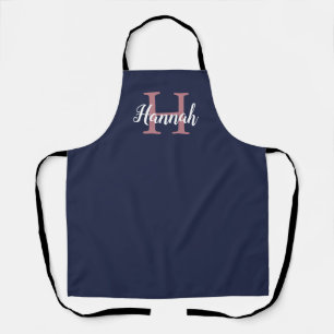 Tablier Nom du monogramme de script bleu et rose