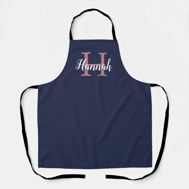 Tablier Nom du monogramme de script bleu et rose (Recto)