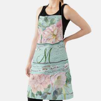 Tablier Nom du monogramme en bois vieilli avec Hydrangea B