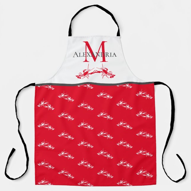 Tablier Nom du monogramme rouge et blanc Motif de homard (Recto)