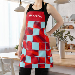Tablier Nom du Motif personnalisé rouge bleu
