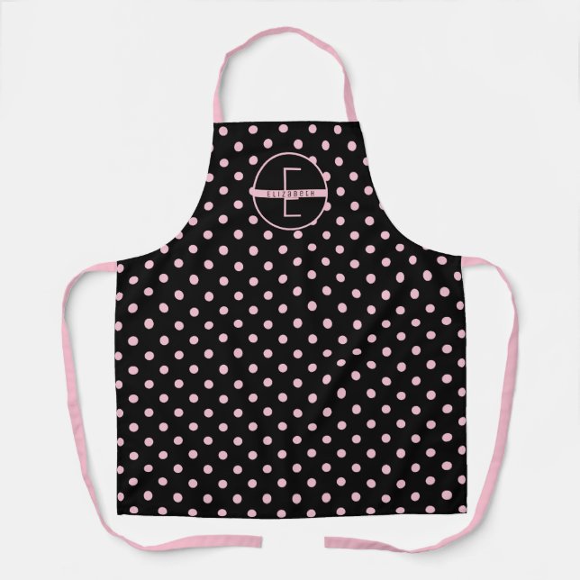 Tablier Nom du Motif Pois rose mignon et chic (Recto)