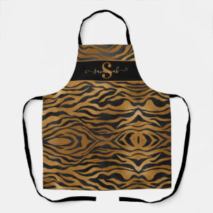 Tablier Nom élégant et classe avec monogramme or et léopar