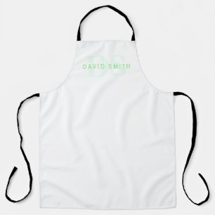Tablier Nom et monogramme modernes   Vert et blanc