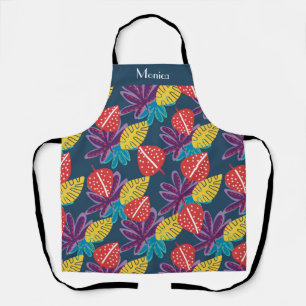 Tablier Nom moderne motif floral tropical vert