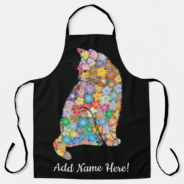 Tablier Nom modifiable Floral Mandala Amoureux des chats (Recto)