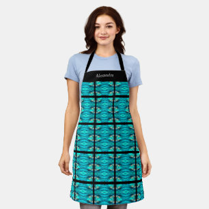 Tablier Nom monogramme Bleu Turquoise Faux Verre tendu