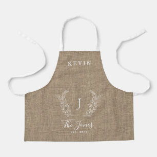 Tablier Nom monogramme de famille burlap rustique personna