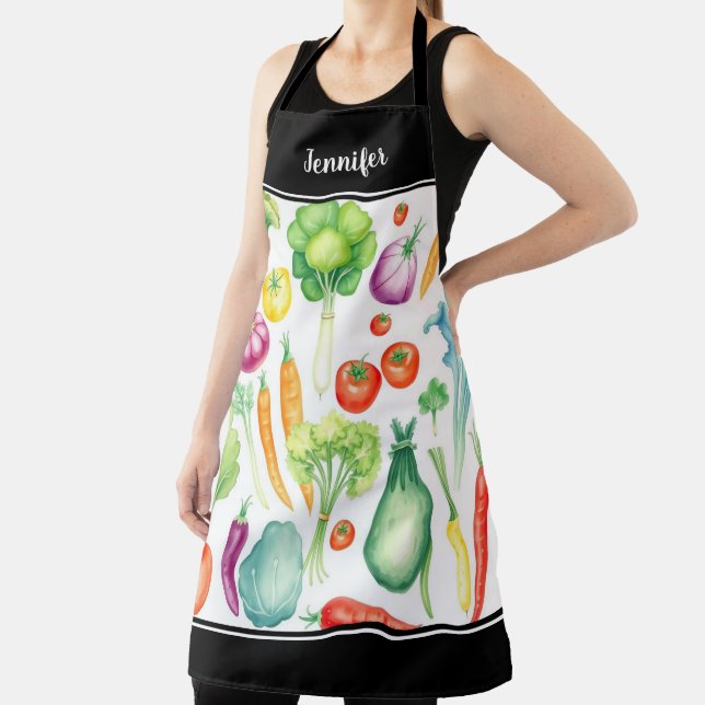 Tablier Nom monogramme du motif de légumes d'aquarelle (Insitu)