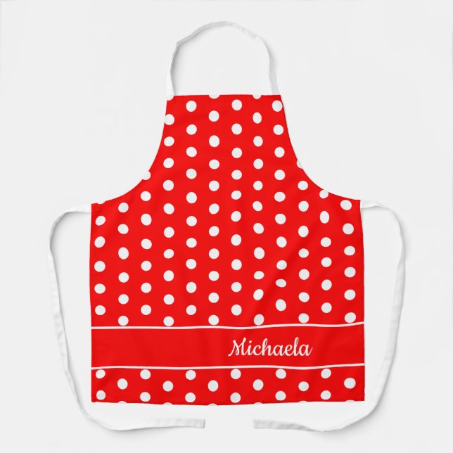 Tablier Nom personnalisable de l'Motif Retro Red Polka Dot (Recto)