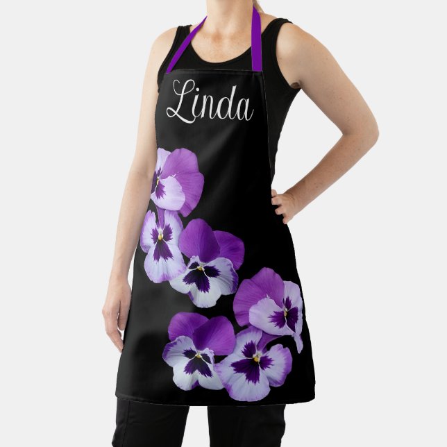 Tablier Nom personnalisable Linda joli mauve pansy floral (Insitu)