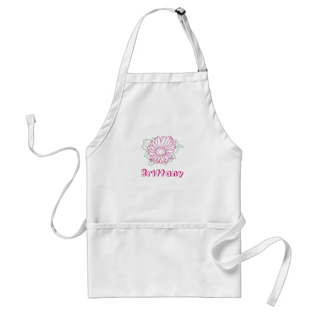 Tablier Nom personnalisé Apron, fleur marguerite fuchsia (Devant)