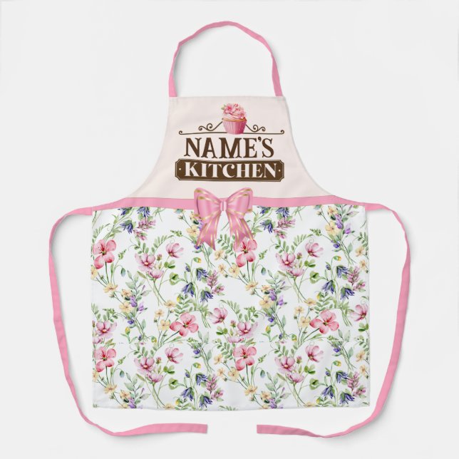 Tablier Nom personnalisé, Aquarelle Cuisson Cupcake (Recto)