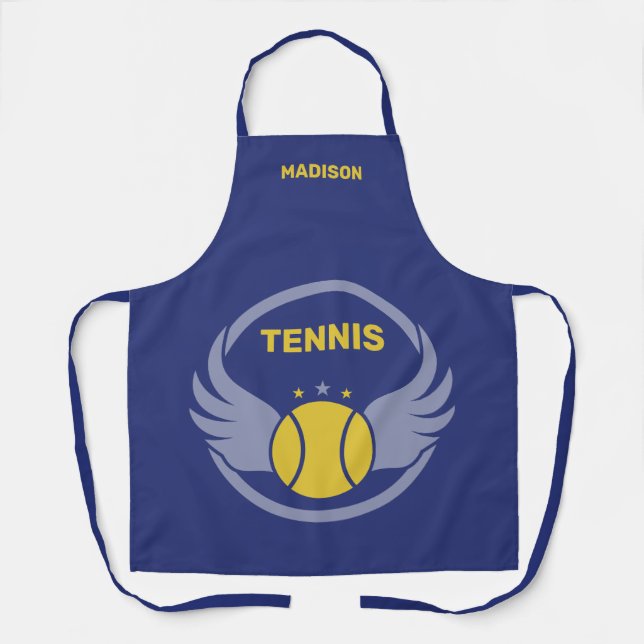 Tablier Nom personnalisé Boule de tennis avec ailes (Recto)