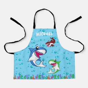 Tablier Nom personnalisé Cute Shark Ocean Animals Enfants