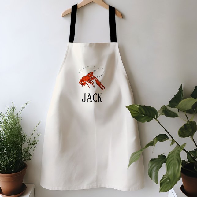 Tablier Nom personnalisé de l'écrevisse à coque rouge (Red crawfish boil on cream personalized name apron.)