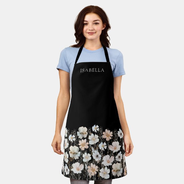 Tablier Nom personnalisé des Fleurs sauvages d'aquarelle (Porté)