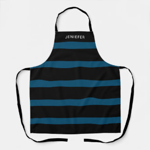 Tablier Nom personnalisé du Motif rayé bleu et noir de la 