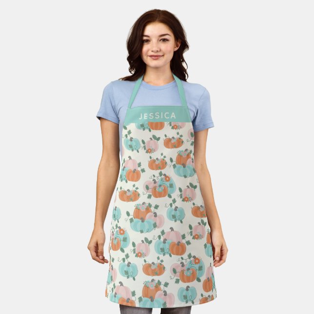 Tablier Nom personnalisé Fall Pastels Cute Citrouille Baki (Porté)