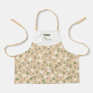 Tablier Nom personnalisé & fleurs blanches