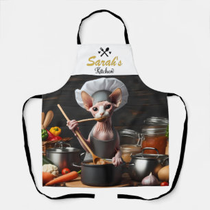 Tablier Nom personnalisé Funny Sphynx Chat Chef cuisinier