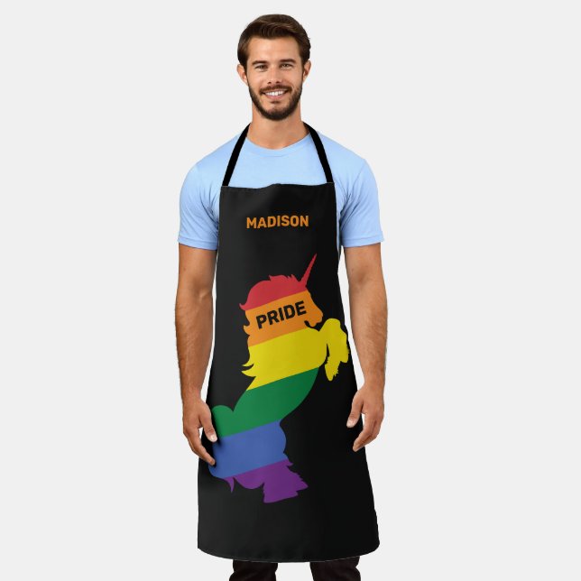 Tablier Nom personnalisé Gay Unicorn (Porté)