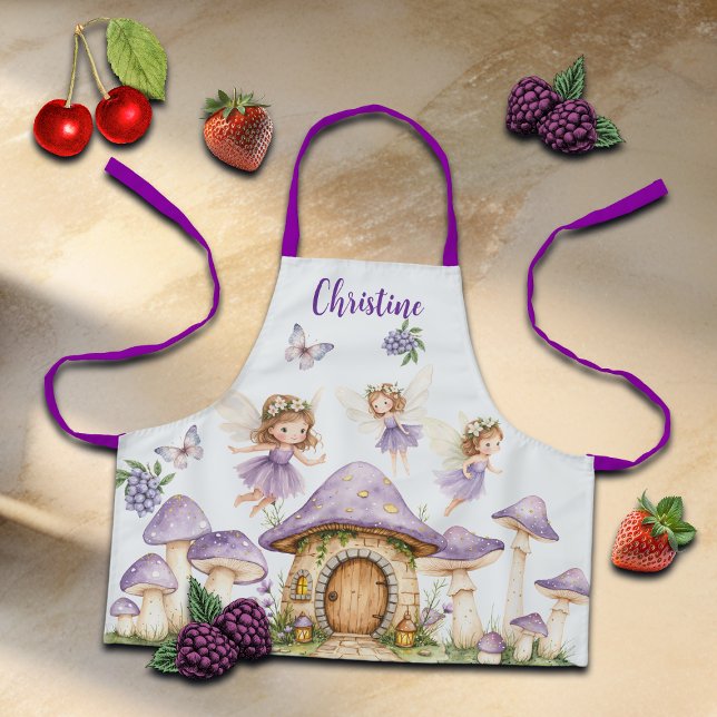 Tablier Nom personnalisé Magie Fées Purple Garden (Créateur téléchargé)