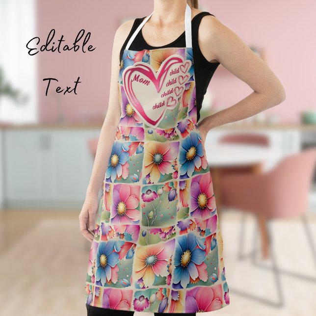 Tablier Nom personnalisé Maman Enfants Floral sur toute l' (Créateur téléchargé)