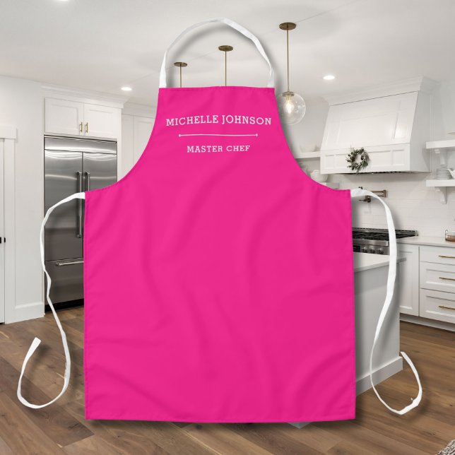 Tablier Nom personnalisé Master Chef Bright Pink & White A (Créateur téléchargé)