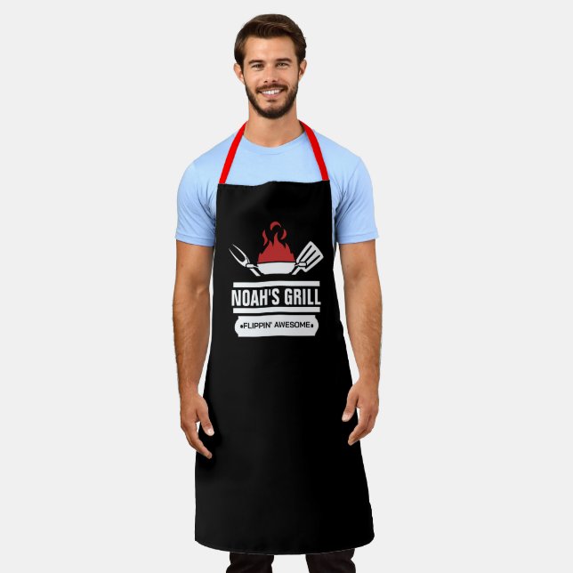 Tablier Nom personnalisé Mème personnalisé BBQ noir Chef (Porté)