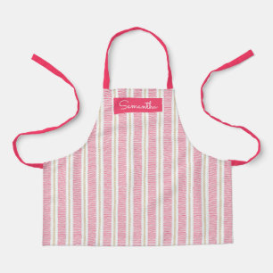 Tablier Nom personnalisé mignon rose rayé Filles Apron