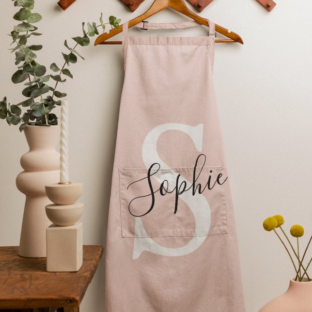 Tablier Nom personnalisé moderne Monogram Pastel Rose (Créateur téléchargé)
