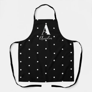 Tablier Nom personnalisé Monogramme Pois noir et blanc