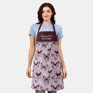 Tablier Nom personnalisé Motif papillon rose